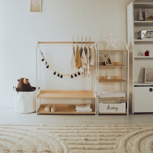 Wooden Clothing Rack, Montessori Wardrobe, Personalized Storage, Kids Furniture, Toddler Gift