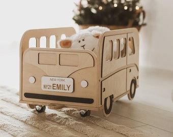 Toys Storage, Wooden Box on Wheels, Christmas Gift for Kids