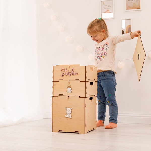 Spielzeug Organizer und Aufbewahrung Montessori, personalisierte Holzkiste für Kinder, Spielzimmer Dekor, Montessori Möbel, Spielzimmer Organizer