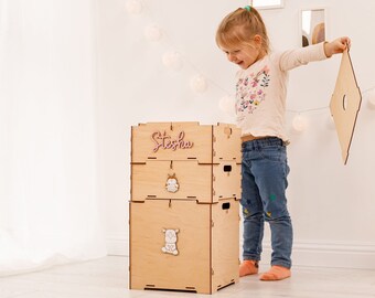 Spielzeug Organizer und Aufbewahrung Montessori, personalisierte Holzkiste für Kinder, Spielzimmer Dekor, Montessori Möbel, Spielzimmer Organizer