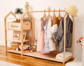 Montessori Furniture for Toddler, Baby Clothing Rack with Shelves, Kindergarderobe, Birthday Baby Girl Gift or Baby Boy Gift