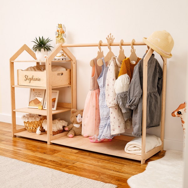 Montessori Furniture for Toddler, Baby Clothing Rack with Shelves, Kindergarderobe, Birthday Baby Girl Gift or Baby Boy Gift