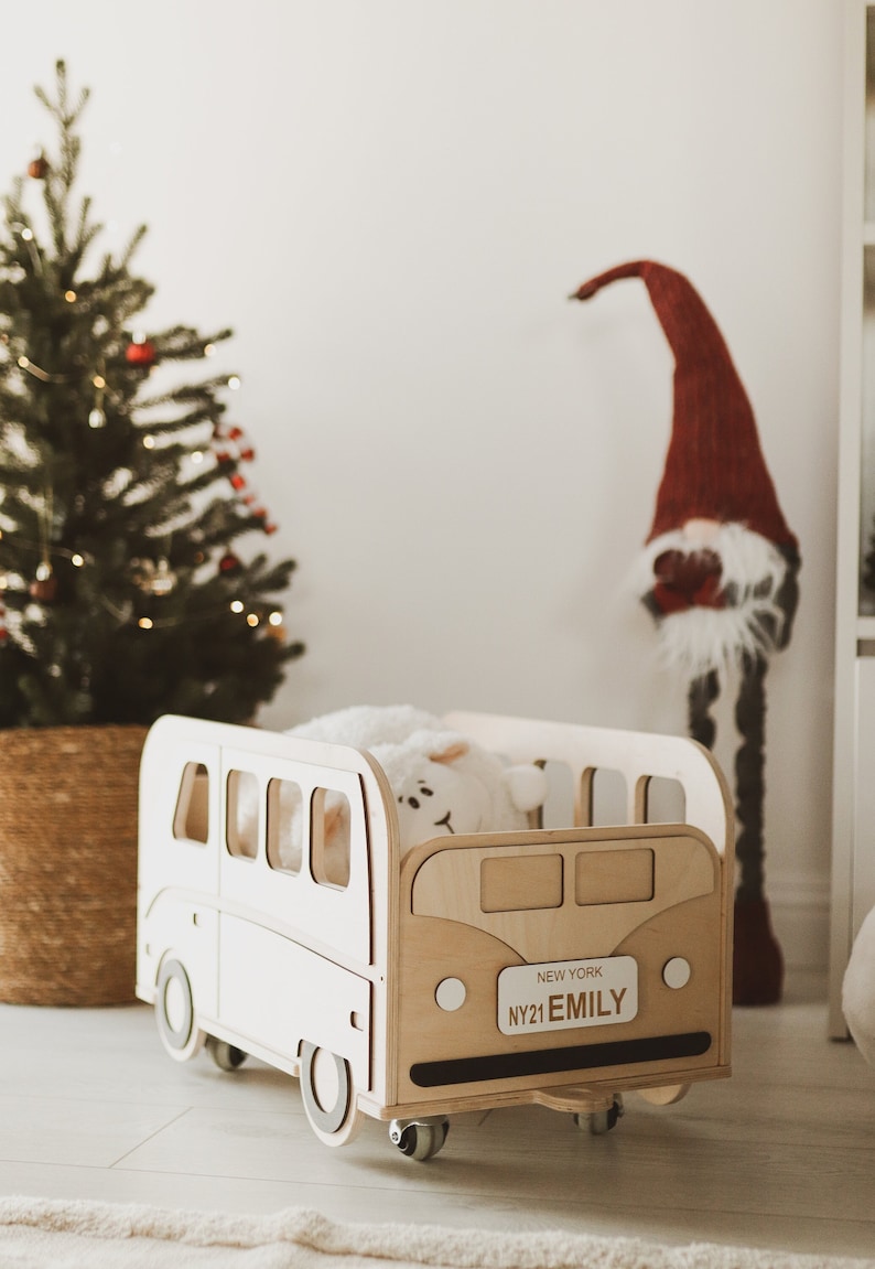 Toys Storage, Wooden Box on Wheels, Christmas Gift for Kids image 2