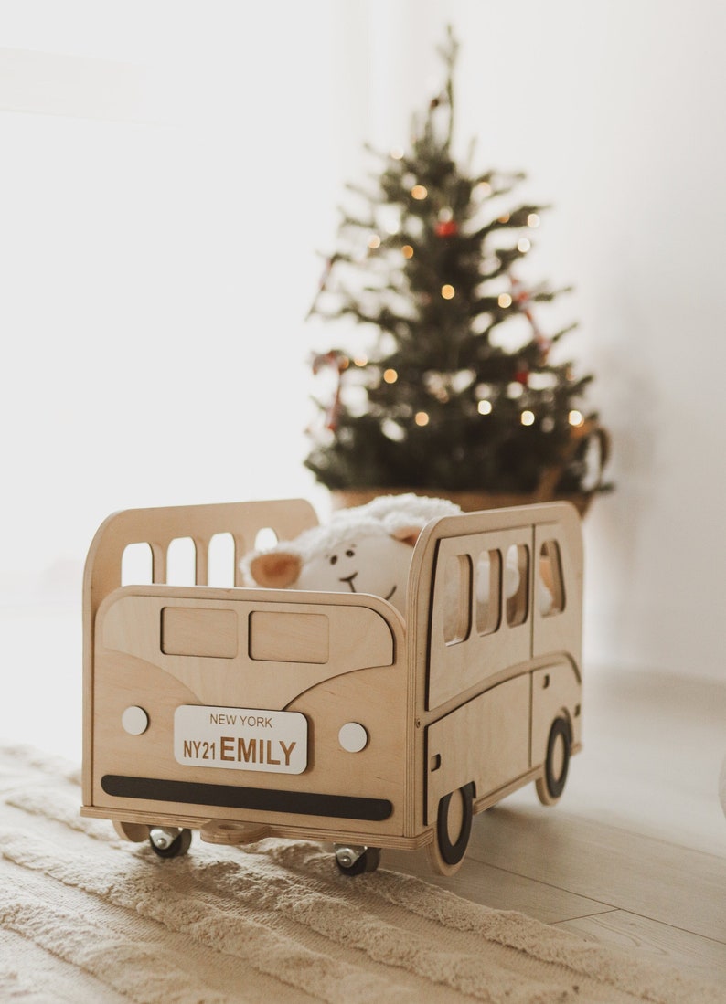 Toys Storage, Wooden Box on Wheels, Christmas Gift for Kids image 1