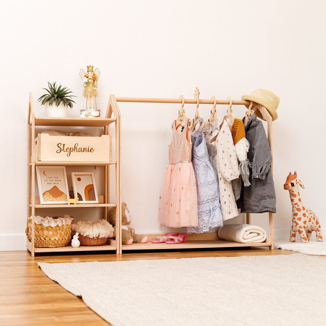 Montessori Furniture for Toddler, Baby Clothing Rack With Shelves