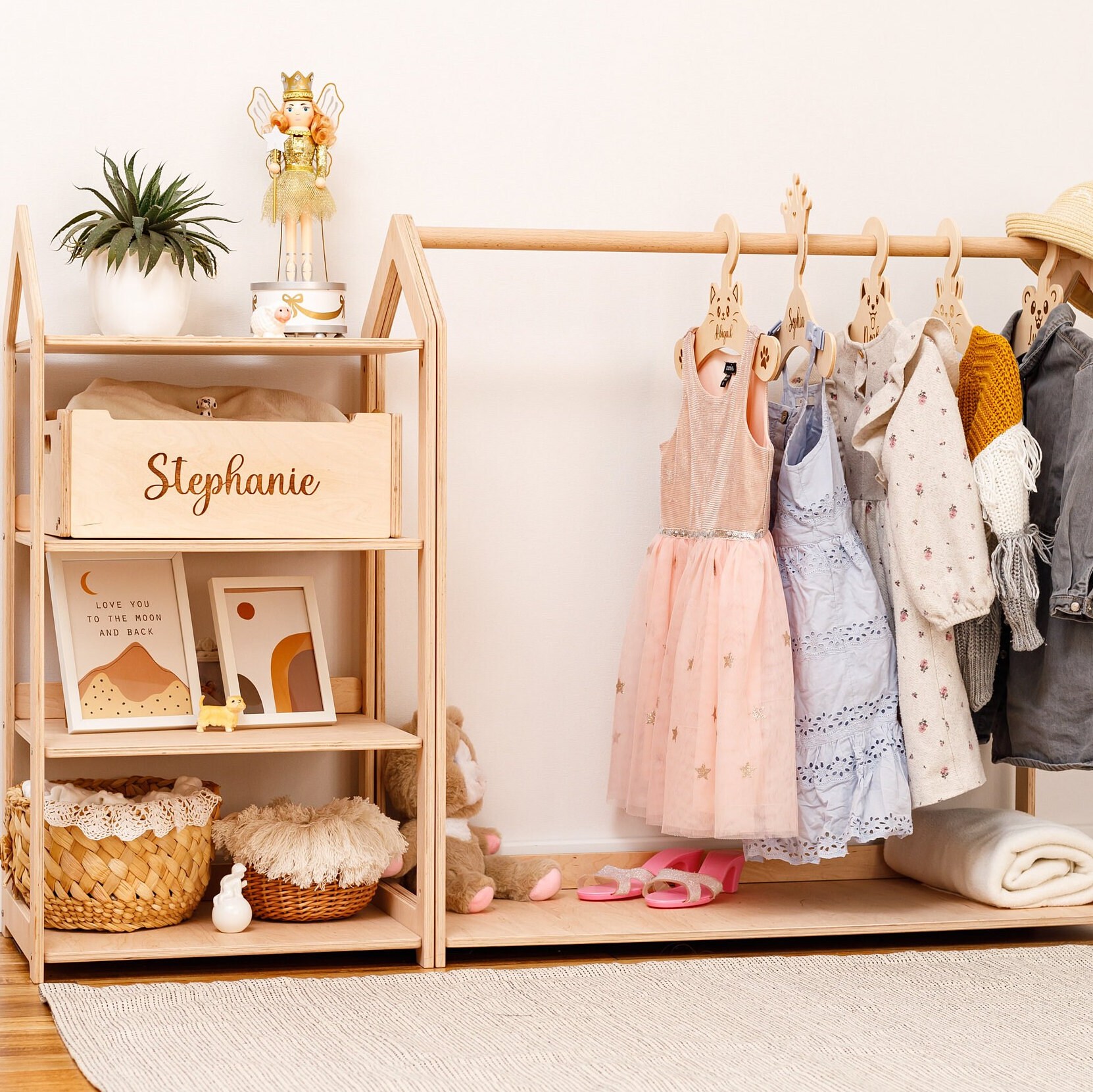 Montessori Clothing Rack With Shelf Personalized Kids 