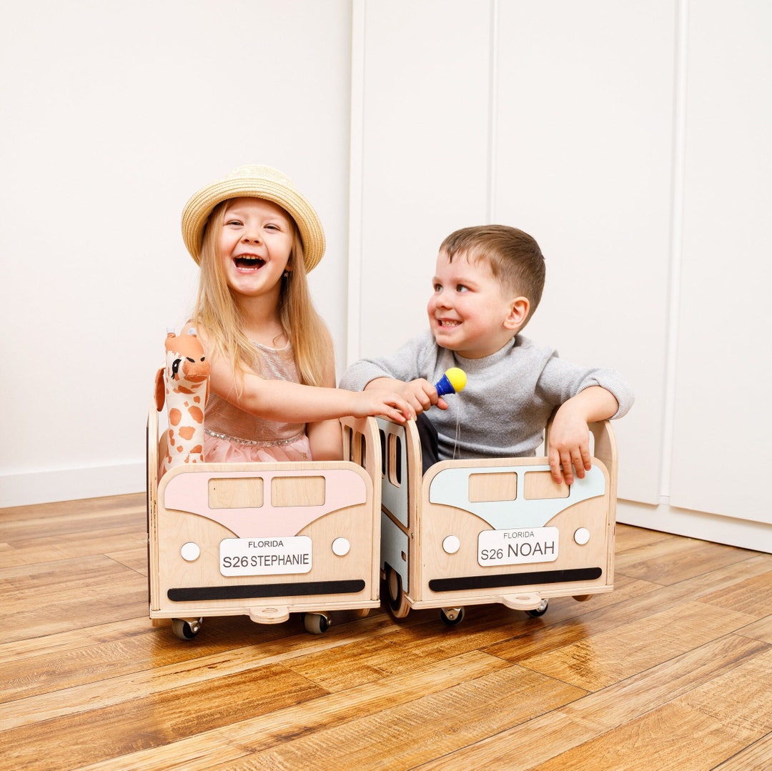 Personalized Wooden Toy Box on Wheels, Baby Nursery Storage Box