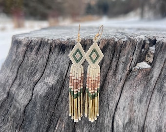 Boucles d'oreilles franges en diamants tissés à la main