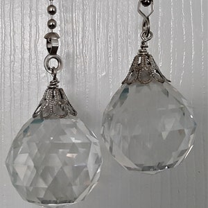 Faceted Crystal Ball Ceiling Fan and Light Pulls Silver Cap & Chain