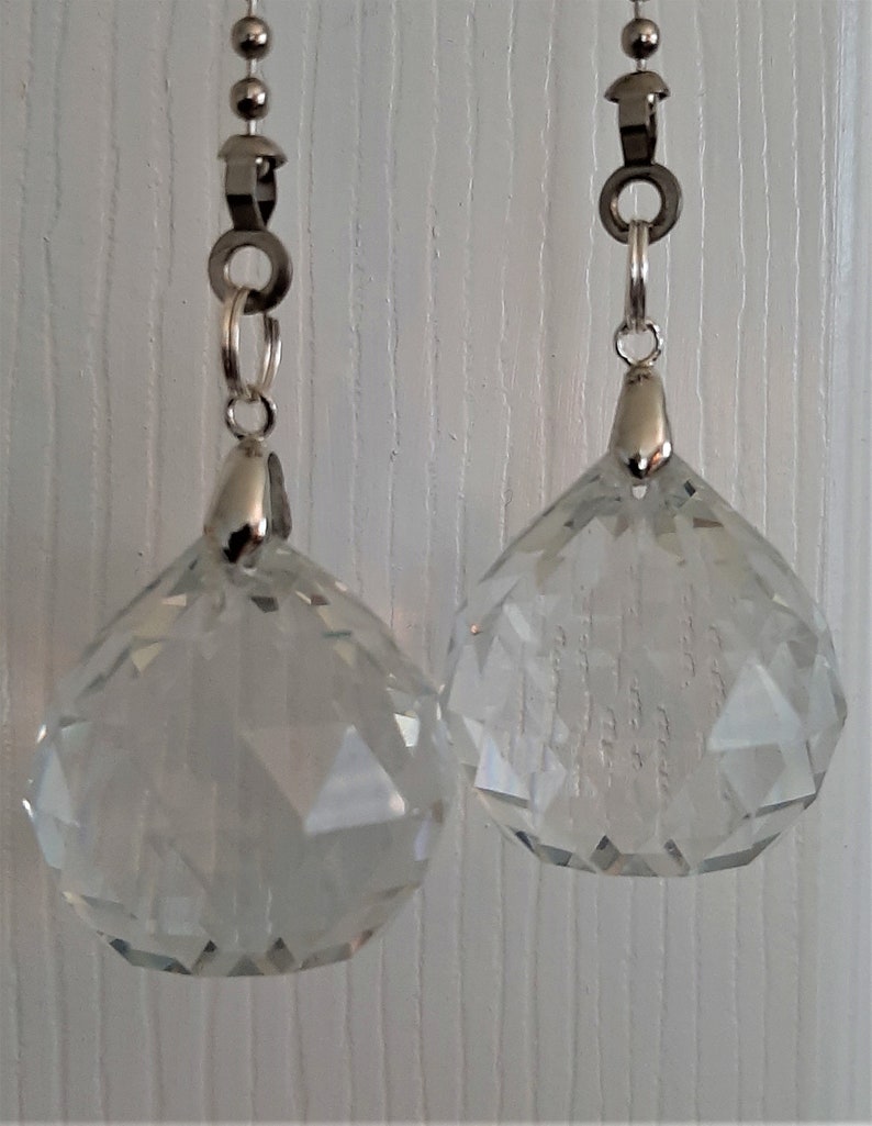 Faceted Crystal Ball Ceiling Fan and Light Pulls Silver No-Cap (Bale)