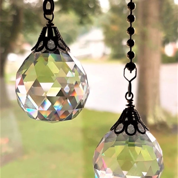 Faceted Crystal Ball Ceiling Fan and Light Pulls