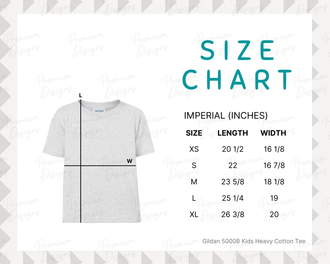 Gildan Kids Size Chart 5000B Heavy Cotton Tee Youth Etsy