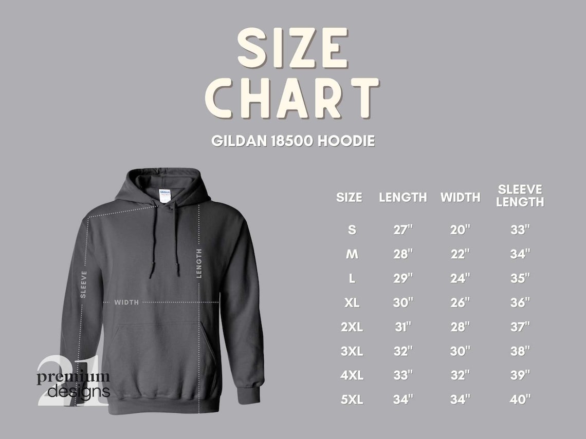 Gildan Heavy Blend Hoodie Size Chart