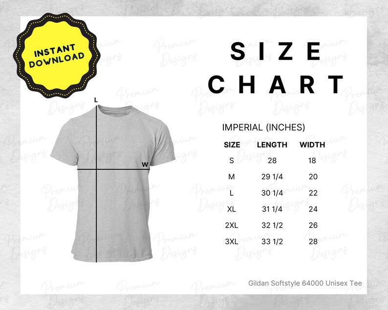 Gildan Size Chart Softstyle TShirt 64000 Unisex | Etsy