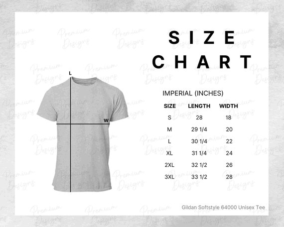 Download Gildan Size Chart Softstyle Tshirt 64000 Unisex Etsy