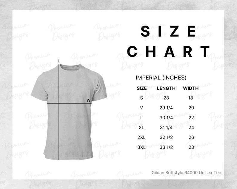 Gildan Size Chart Softstyle TShirt 64000 Unisex | Etsy