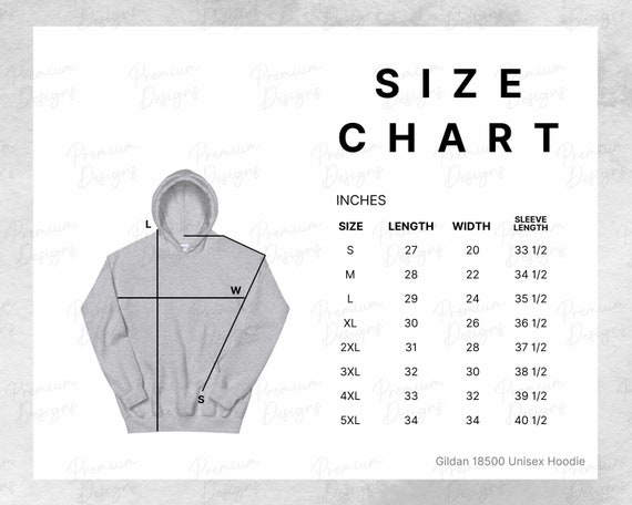 Gildan Size Chart Heavy Blend Hoodie 18500 Unisex | Etsy