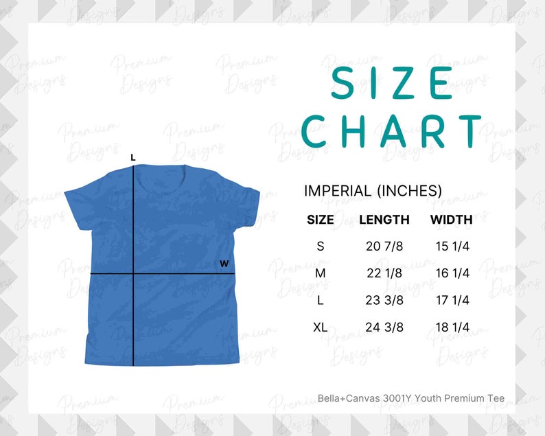 Bella Canvas Youth Size Chart 3001Y Short Sleeve Tee | Etsy