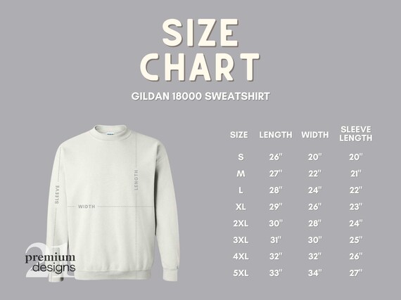 Gildan Size Chart Crew Neck Sweatshirt 18000 Unisex | Etsy