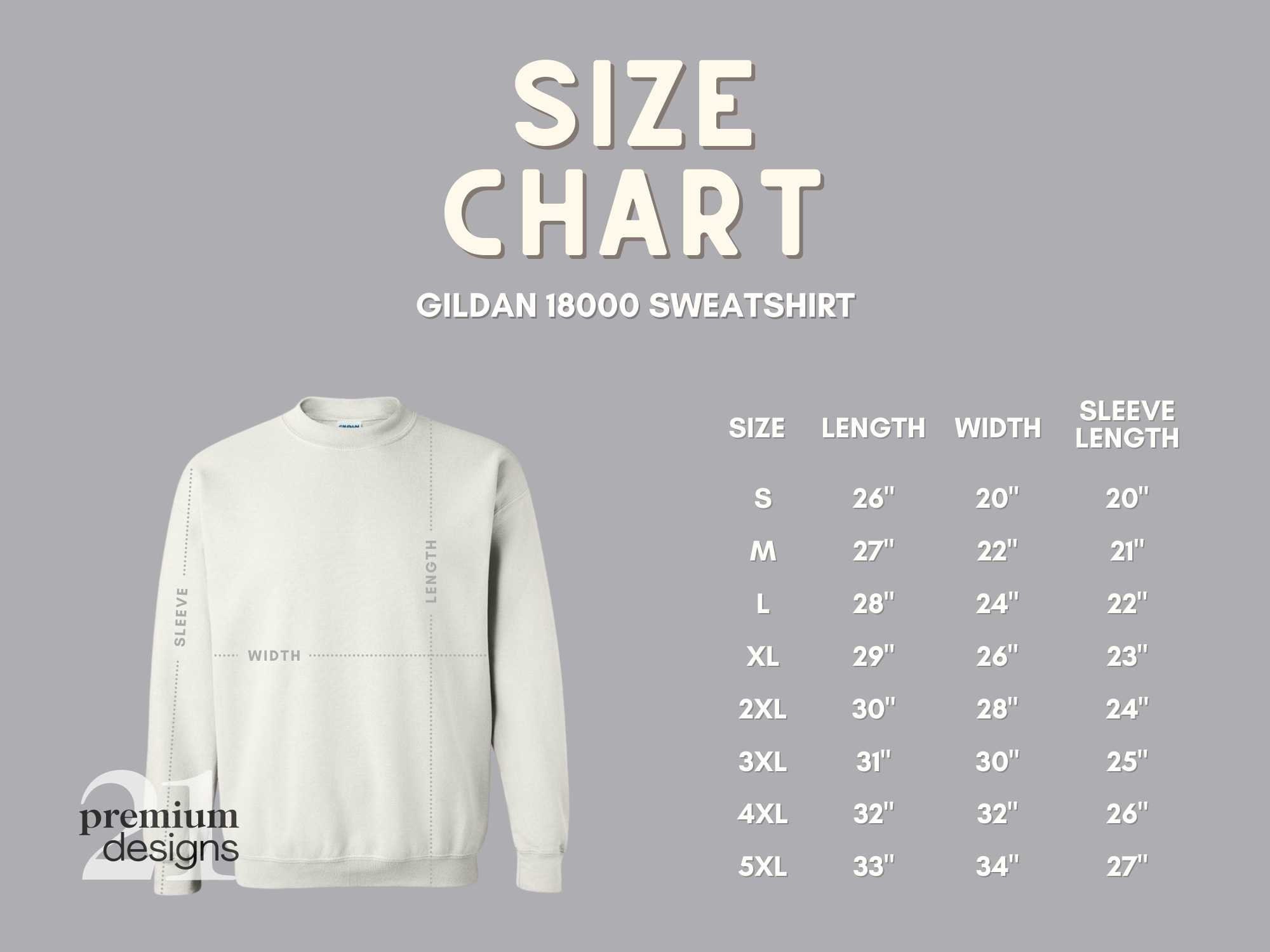 Gildan Size Chart Sweatshirt