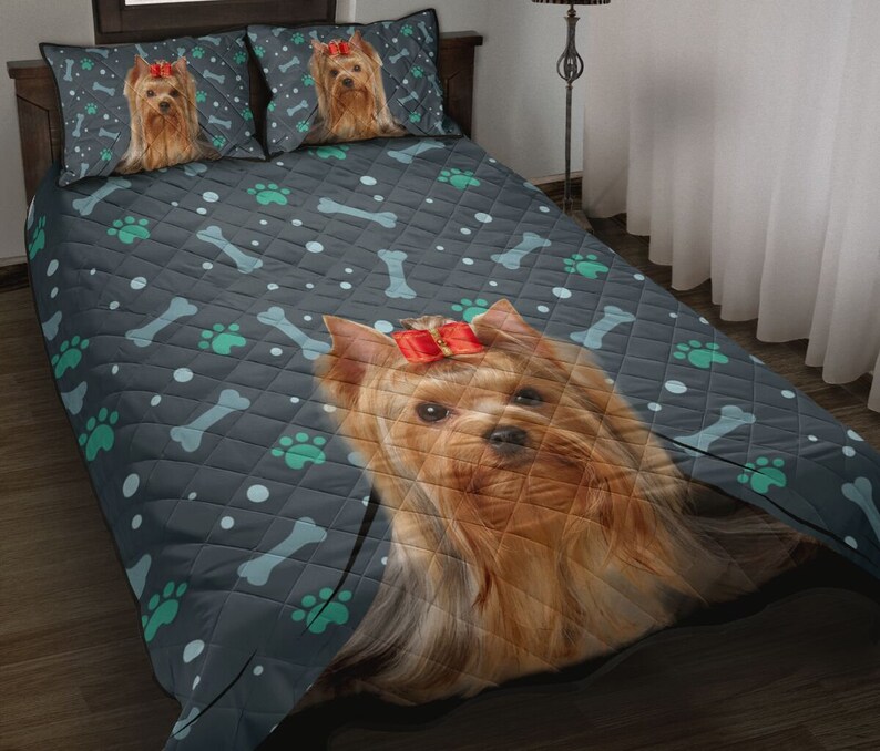 Personalized Gift Yorkie Pattern Bedding Set Pet Blanket Etsy