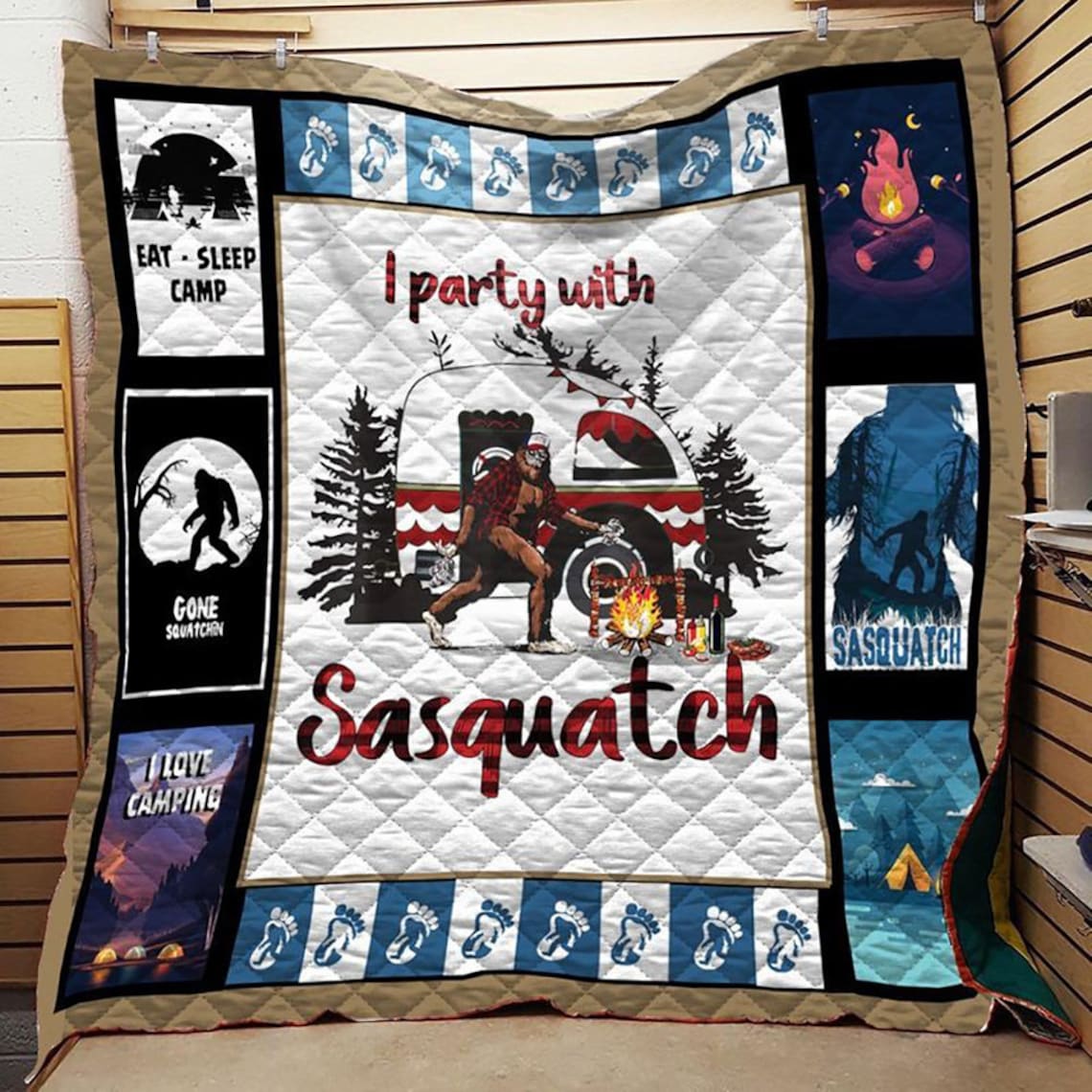 Bigfoot Quilt Blanket I Party With Sasquatch Blanket Throw Etsy