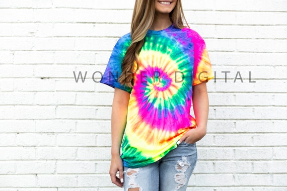 neon rainbow tie dye shirts