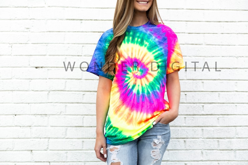 Download Neon Rainbow Color Tone Tie dye Mockup Tie Dye T-shirt Flat | Etsy
