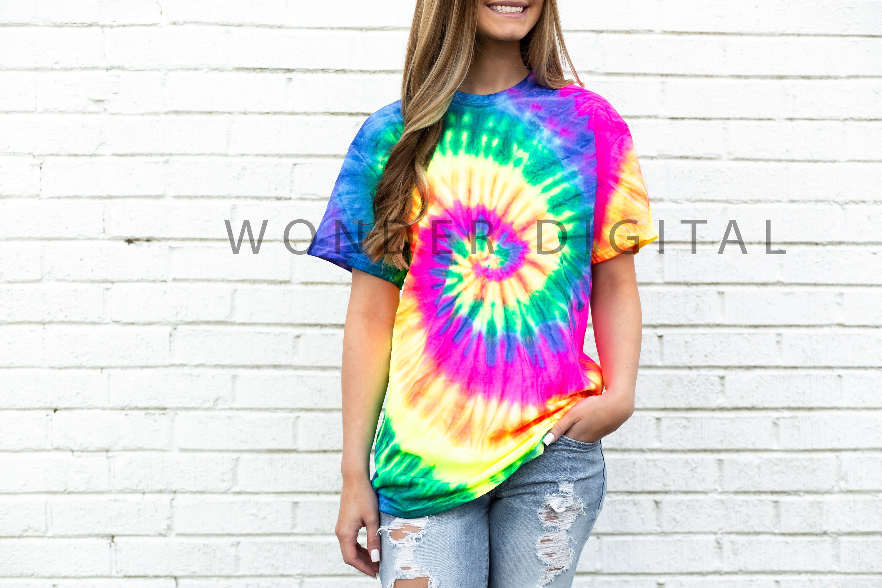 Download Neon Rainbow Color Tone Tie dye Mockup Tie Dye T-shirt ...
