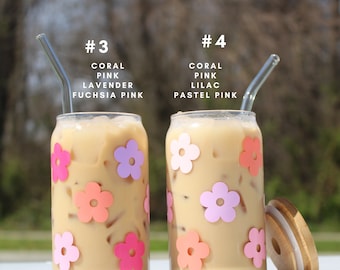 Daisy Cup Iced Coffee Cup Glass - Beer Can Glass - Retro Flower Iced Coffee Cup - Glass Cup Coffee Can Beer - Daisy Soda Can Glass