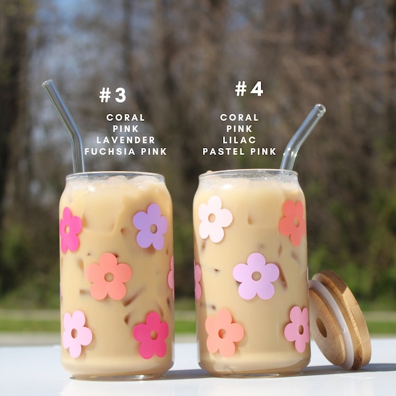 Daisy Cup Iced Coffee Cup Glass  Beer Can Glass  Retro