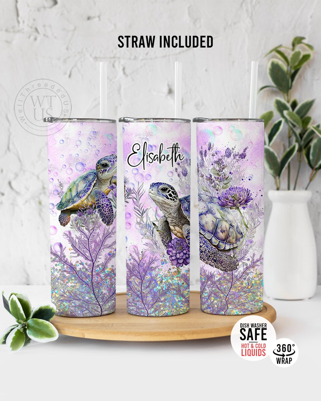 Personalized Turtle Tumbler Sea Turtle Tumbler Custom Floral Turtle