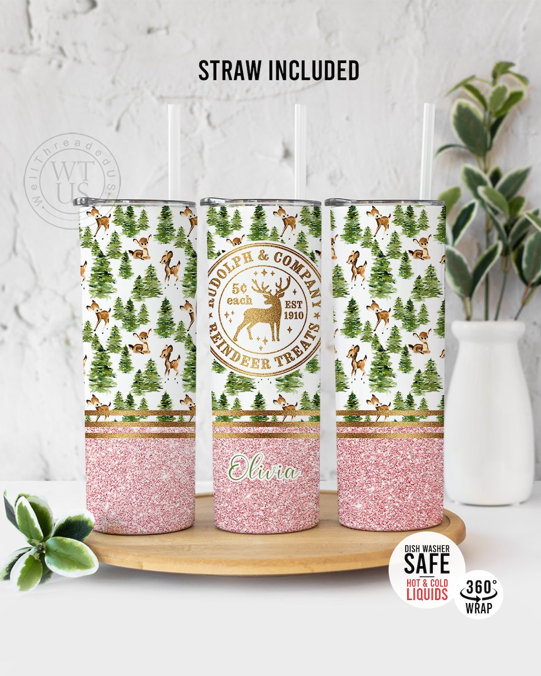 Personalized Christmas Tumbler, Holiday Gift Tumbler With Straw Candy