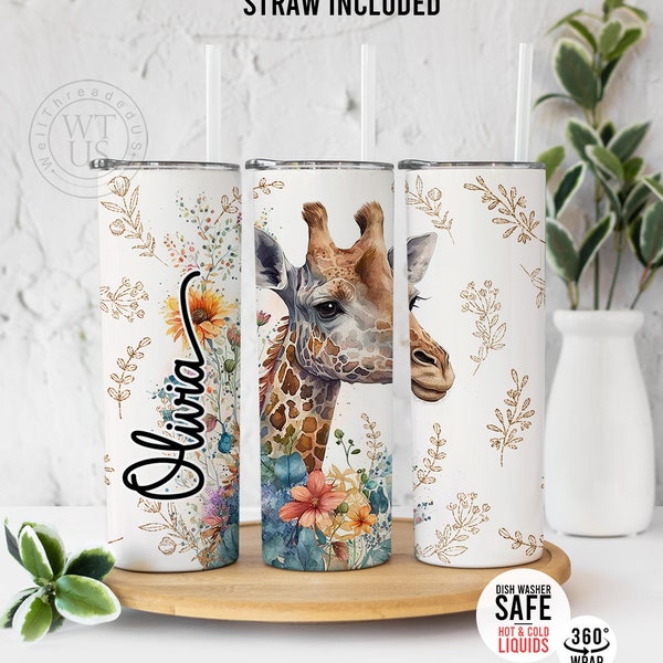 Cute Floral Giraffe  Tumbler - Giraffe Tumbler - Personalized Giraffe Tumbler - Giraffe Tumbler - Giraffe Gifts For Her - Giraffe Tumblers