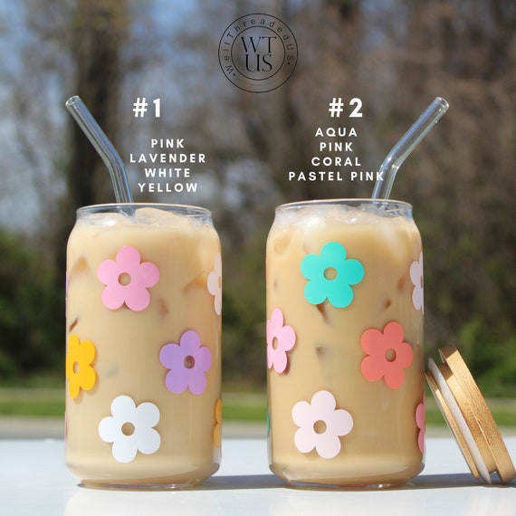 Beer Can Glass, Wildflower Beer Can Glass, Iced Coffee Glass, Iced