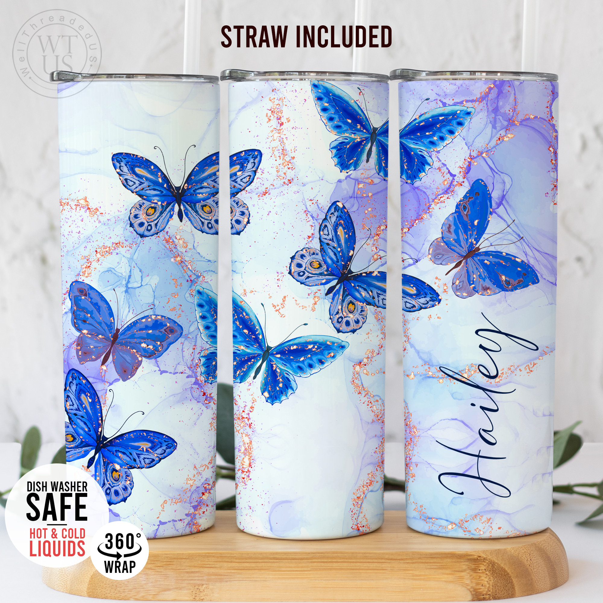 Glass Straws, Happon 5 Pcs Reusable Straws Butterfly Straws with 2