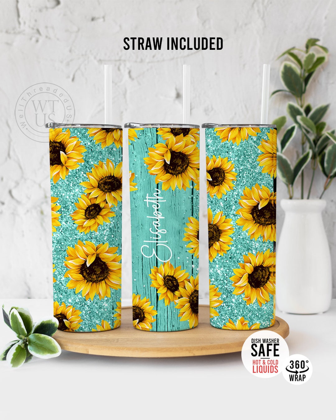 Custom Sunflower Tumbler Teal Sunflower Tumbler Sunflower Tumbler Gifts