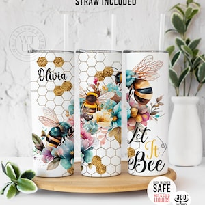 Personalized Bee Tumbler - Bee Honeycomb Sunflower Tumbler Personalized  - Bee Tumbler Gifts - Honeycomb Tumbler With Straw