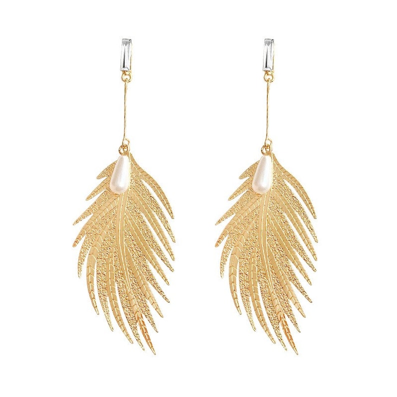 Abstract Earrings Gold leaf statement earrings geometric earrings metal leaf earrings gift for her friendship Wearable Art Jewelry