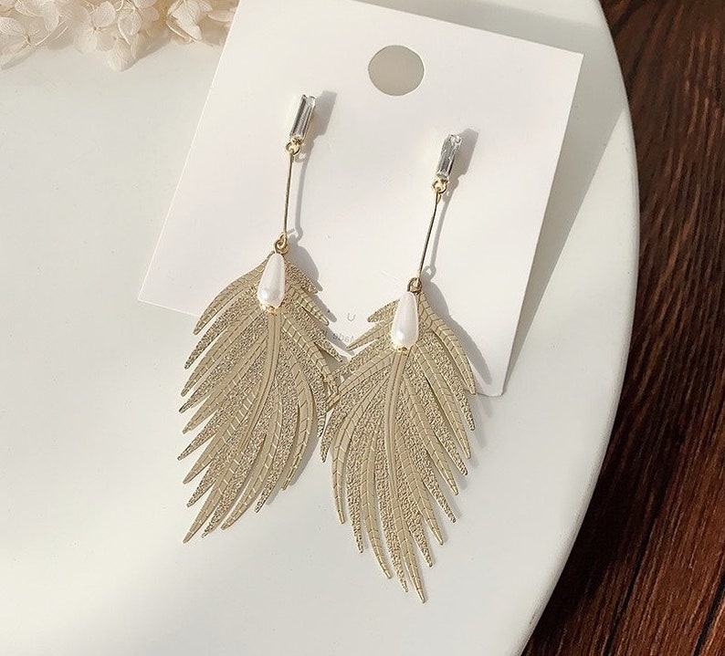 Abstract Earrings Gold leaf statement earrings geometric earrings metal leaf earrings gift for her friendship Wearable Art Jewelry