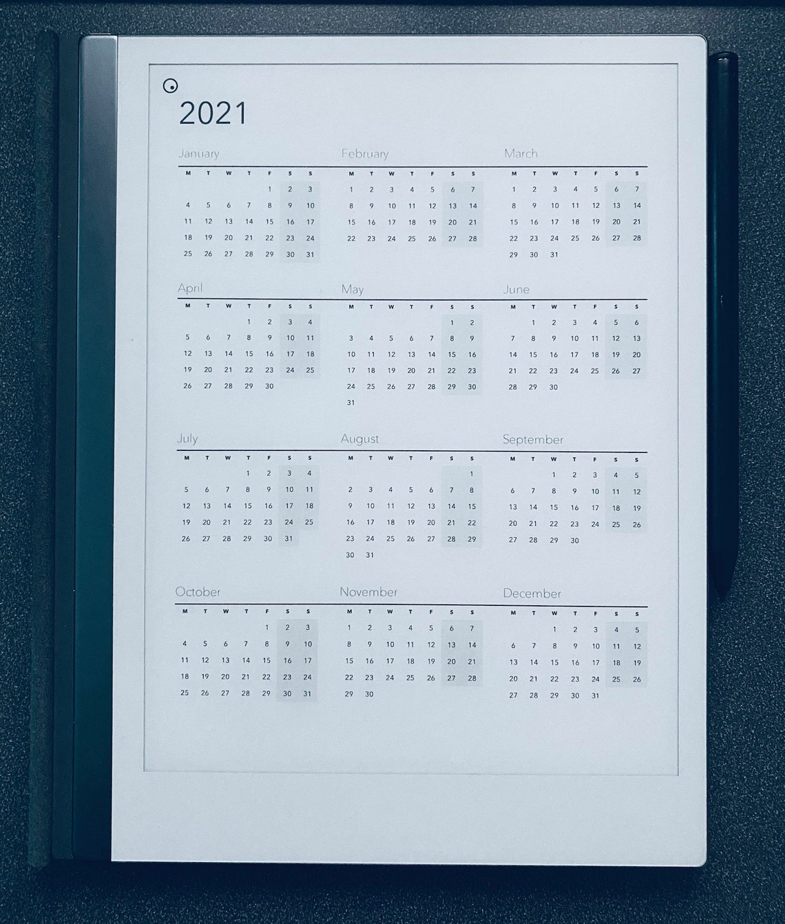 IPad / ReMarkable 2 2021 Daily Calendar Etsy