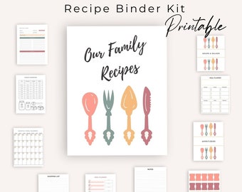 Recipe Binder Printable Digital Download With Editable Recipe Card for Recipe Binder 3 Ring PDF 8.5x11 Vintage Silverware