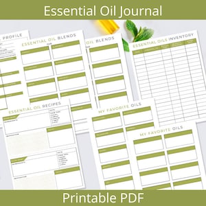 Essential Oil Notebook Binder Journal Printable Digital Instant Download 10 Pages PDF 8.5x11 Green image 1