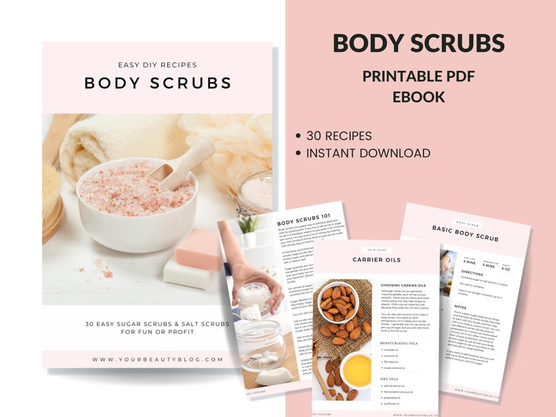 Body Scrubs Printable Recipe Ebook 30 Easy Sugar Scrubs and Salt Scrub Recipes to Make at Home Book image 1