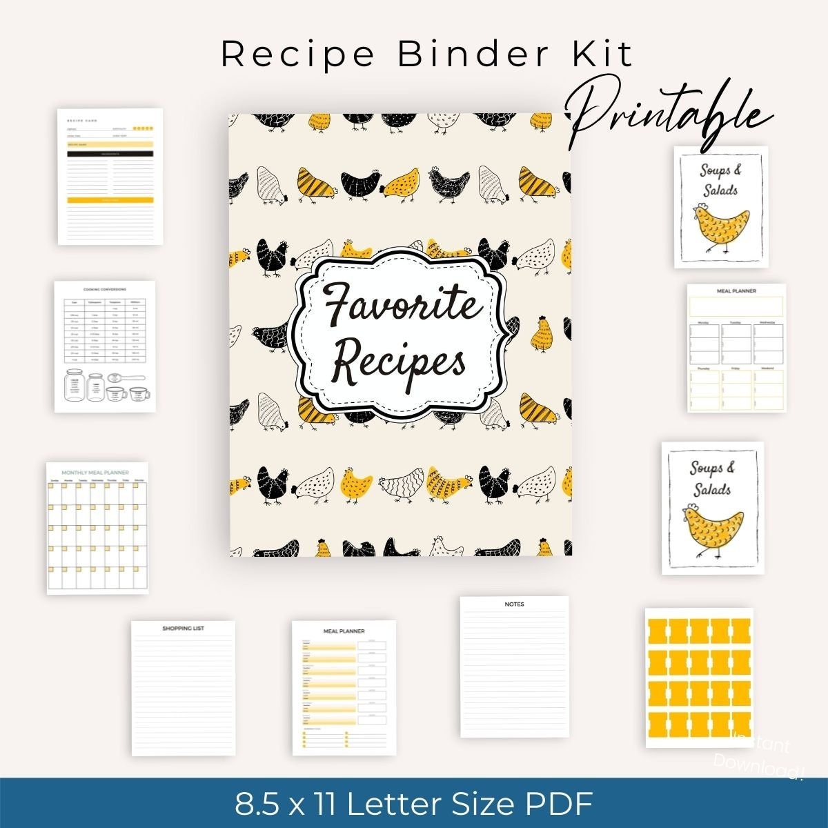 Recipe Binder Kit Printable With Editable Recipe Card for Recipe Binder ...