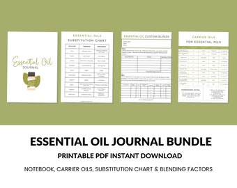 Essential Oil Journal Bundle Printable PDF Instant Download for 3 Ring Binder Substitution Chart, Inventory, Notebook, Carrier Oils Chart