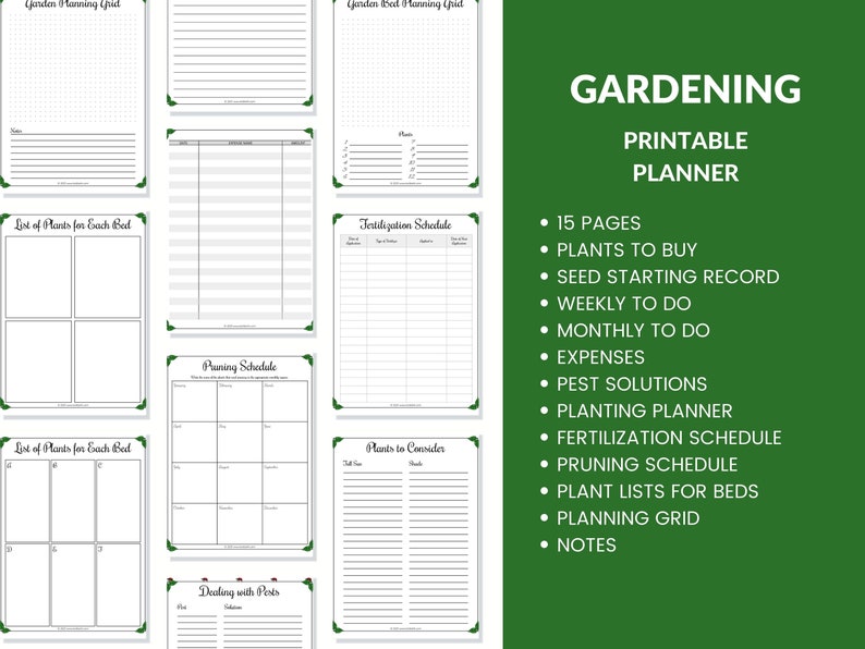 Gardening Planner Printable 15 Sheets 8.5x11 Instant Download PDF for 3 Ring Binder Garden Planner Journal image 2