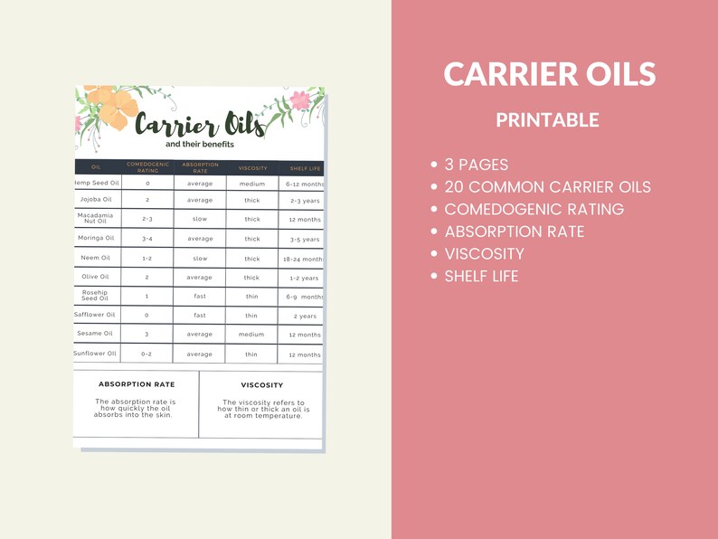 Carrier Oils for Essential Oils Printable Digital Instant Download PDF 8.5x11 image 2