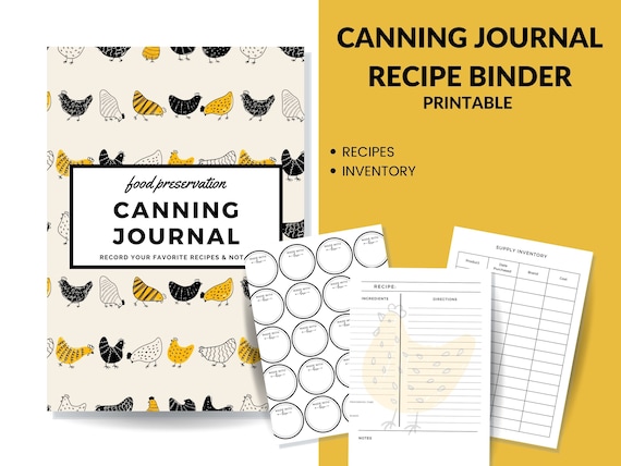 Canning Journal Printable Planner For Homesteaders, Canners 29 Page PDF 8.5x11 Instant Download Chicken Theme