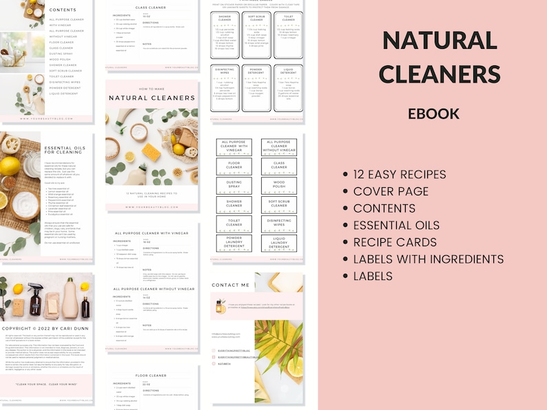 Natural Cleaning Products Recipe Book Ebook With 12 Natural Cleaner Recipes With Essential Oils Plus Labels image 2